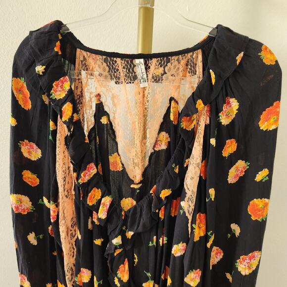 Free People Intimately Poppy Printed Bodysuit Womens Size Large Black Floral - Picture 2 of 7